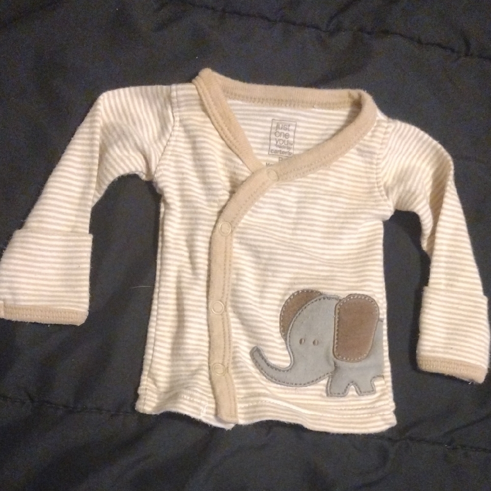 Striped Preemie Baby Cardigan with Elephant Patch And Hand mitts